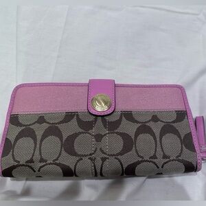 Coach Signature Wallet Womens Jacquard Signature Bifold Brown Pink
